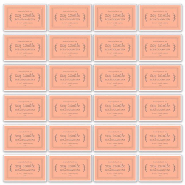 Rustic Homemade Soy Candle Labels 24x Orange (Front)
