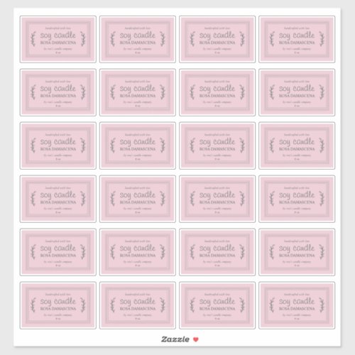 Rustic Homemade Soy Candle Labels 24x Parfait Pink