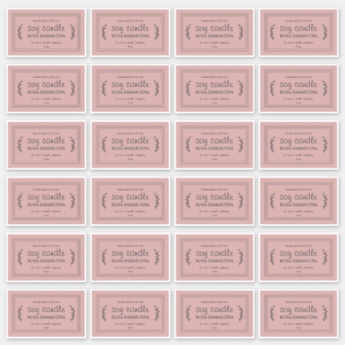 Rustic Homemade Soy Candle Labels 24x Silver Pink