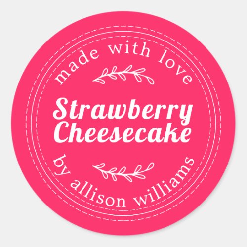 Rustic Homemade Strawberry Cheesecake Pink Classic Classic Round Sticker