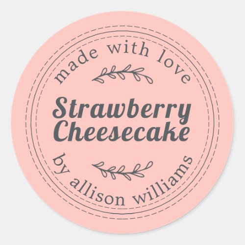 Rustic Homemade Strawberry Cheesecake Pink Classic Round Sticker