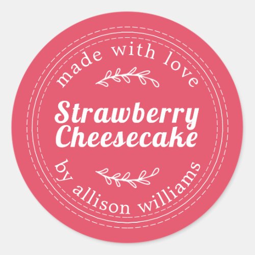 Rustic Homemade Strawberry Cheesecake Pink Classic Round Sticker