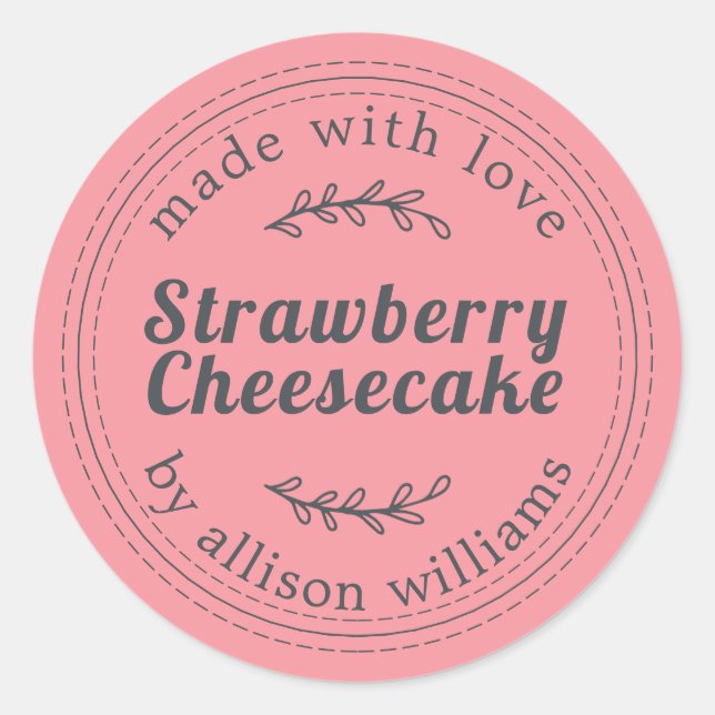Rustic Homemade Strawberry Cheesecake Pink Classic Round Sticker (Front)