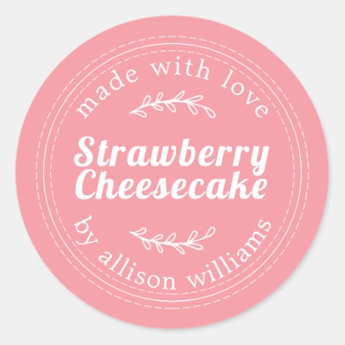 Rustic Homemade Strawberry Cheesecake Pink Classic Round Sticker