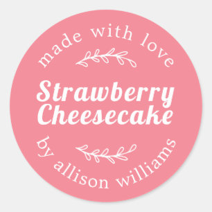 Rustic Homemade Strawberry Cheesecake Pink Classic Round Sticker