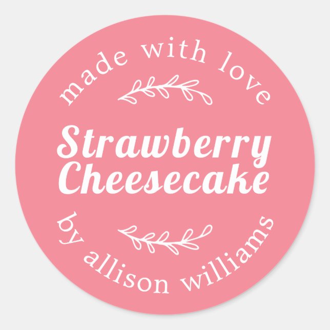 Rustic Homemade Strawberry Cheesecake Pink Classic Round Sticker (Front)