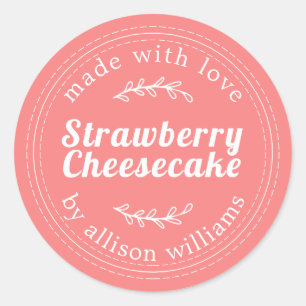 Rustic Homemade Strawberry Cheesecake Pink Classic Round Sticker