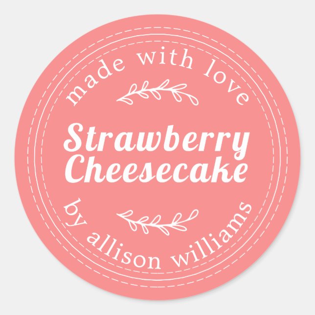 Rustic Homemade Strawberry Cheesecake Pink Classic Round Sticker (Front)