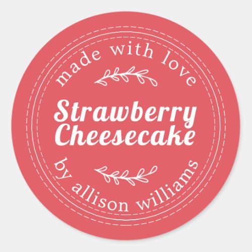 Rustic Homemade Strawberry Cheesecake Red Classic Round Sticker