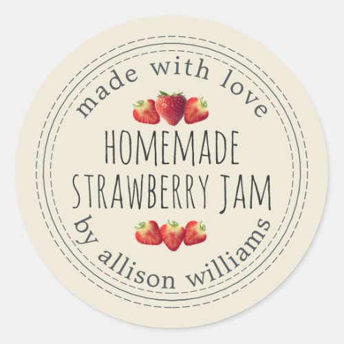 Rustic Homemade Strawberry Jam Antique White Classic Round Sticker
