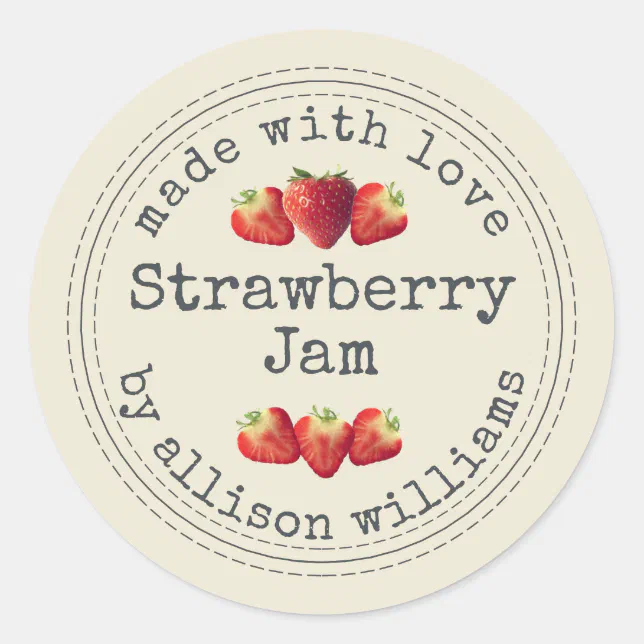 Rustic Homemade Strawberry Jam Antique White Classic Round Sticker | Zazzle