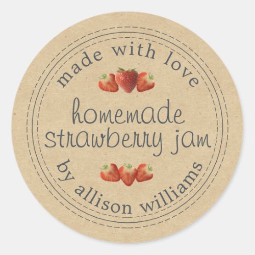 Rustic Homemade Strawberry Jam Canning Kraft Paper Classic Round Sticker