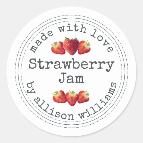 Rustic Homemade Strawberry Jam Classic Round Sticker