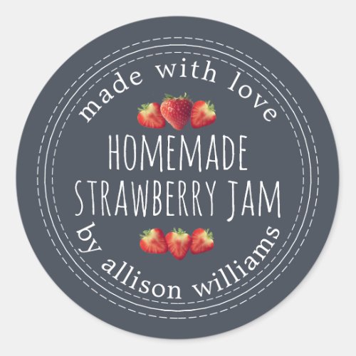 Rustic Homemade Strawberry Jam Dark Blue Classic Round Sticker