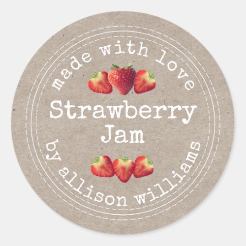 Rustic Homemade Strawberry Jam Kraft Paper Classic Classic Round Sticker