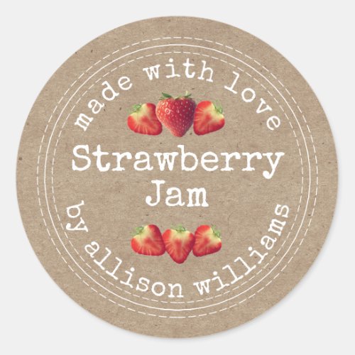 Rustic Homemade Strawberry Jam Kraft Paper Classic Classic Round Sticker