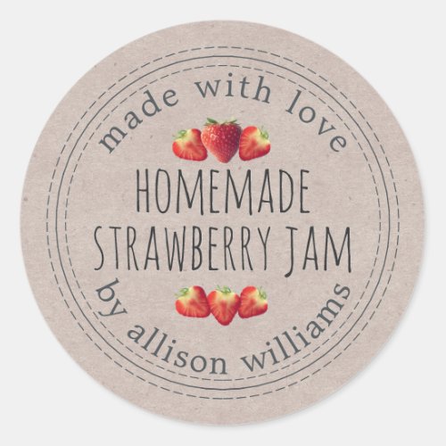 Rustic Homemade Strawberry Jam Kraft Paper Classic Round Sticker