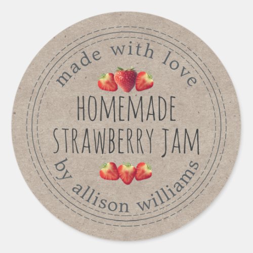 Rustic Homemade Strawberry Jam Kraft Paper Classic Round Sticker