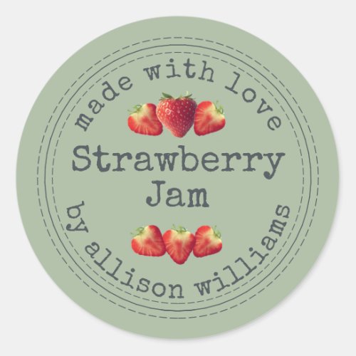 Rustic Homemade Strawberry Jam Laurel Green Classic Round Sticker
