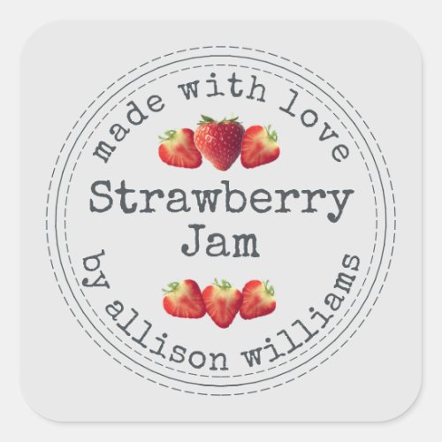 Rustic Homemade Strawberry Jam Light Gray Square Sticker