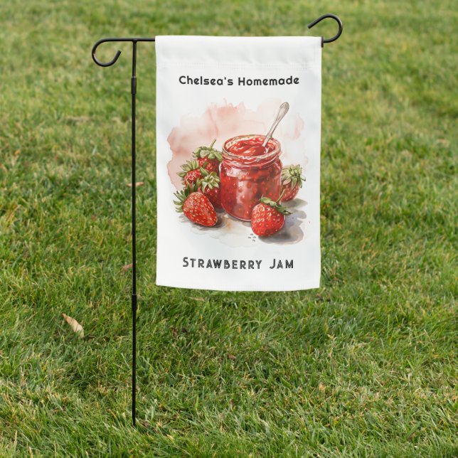 Rustic Homemade Strawberry Jam Mason Jar Garden Flag (In SItu)