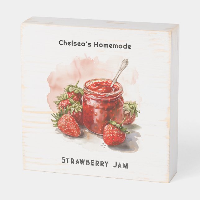 Rustic Homemade Strawberry Jam Mason Jar Wooden Box Sign (Angled Horizontal)