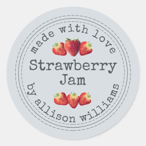 Rustic Homemade Strawberry Jam Pastel Blue Classic Round Sticker