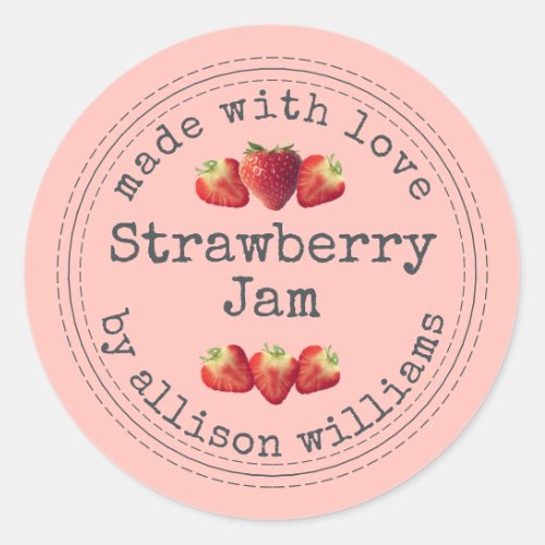 Rustic Homemade Strawberry Jam Pastel Pink Classic Round Sticker