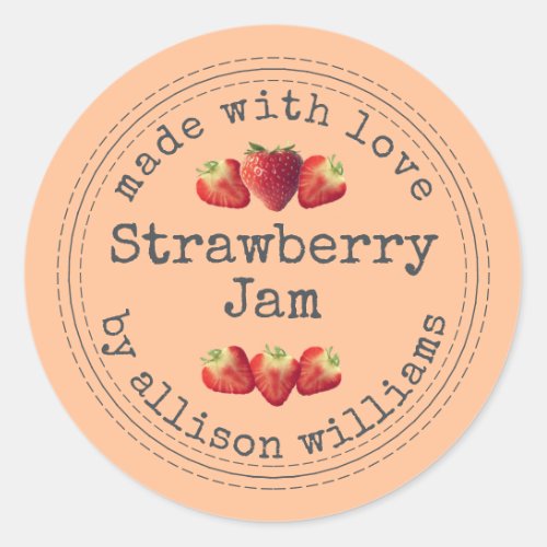 Rustic Homemade Strawberry Jam Peach Orange Classic Round Sticker