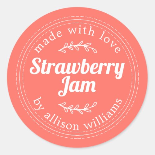 Rustic Homemade Strawberry Jam Pink Classic Round  Classic Round Sticker