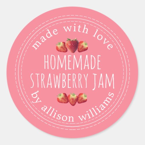 Rustic Homemade Strawberry Jam Pink Classic Round Sticker