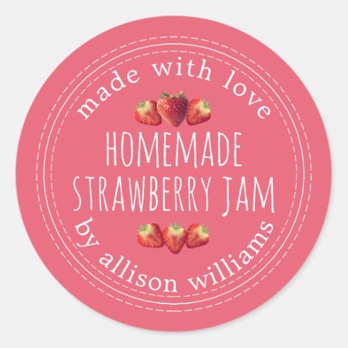 Rustic Homemade Strawberry Jam Pink Classic Round Sticker