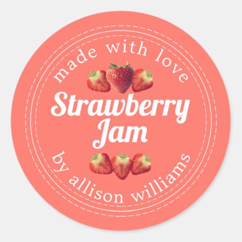 Rustic Homemade Strawberry Jam Pink Classic Round Sticker