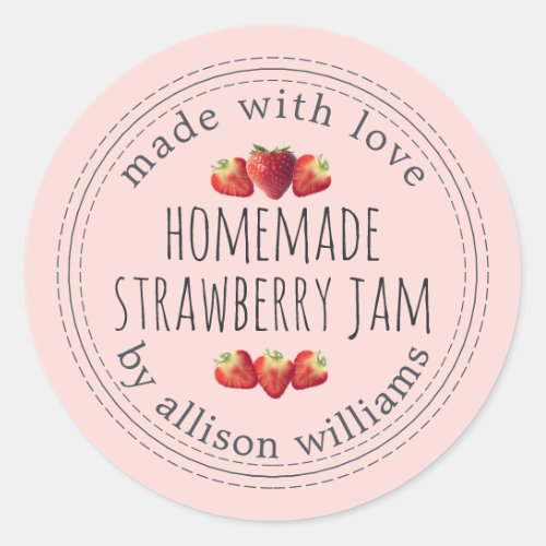 Rustic Homemade Strawberry Jam Pink Classic Round Sticker