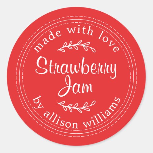 Rustic Homemade Strawberry Jam Red Classic Round Sticker