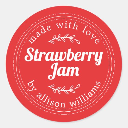 Rustic Homemade Strawberry Jam Red Classic Round Sticker