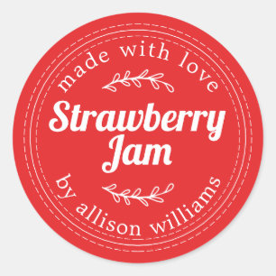 Rustic Homemade Strawberry Jam Red Classic Round Sticker