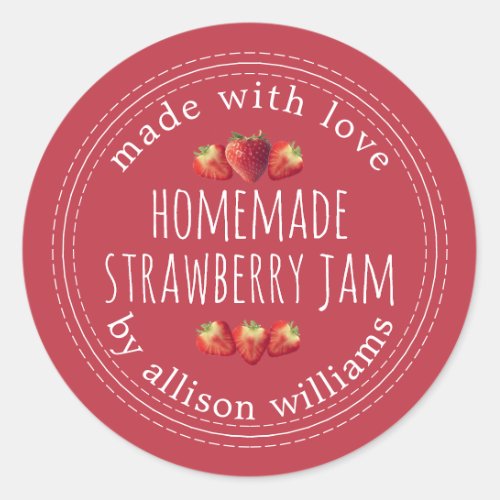 Rustic Homemade Strawberry Jam True Red Classic Round Sticker