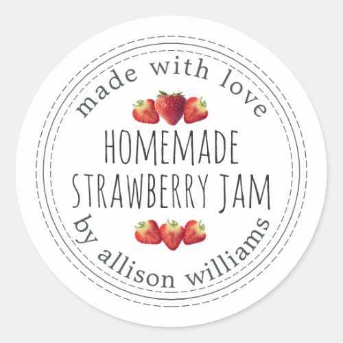 Rustic Homemade Strawberry Jam White Classic Round Sticker