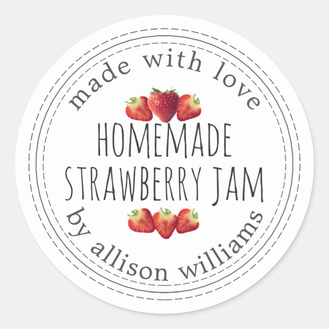 Rustic Homemade Strawberry Jam White Classic Round Sticker (Front)
