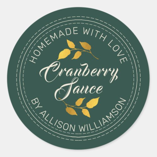 Rustic Homemade Thanksgiving Cranberry Sauce Green Classic Round Sticker