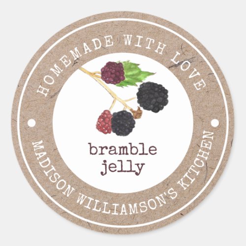 Rustic Homemade with Love Blackberry Bramble Jelly Classic Round Sticker