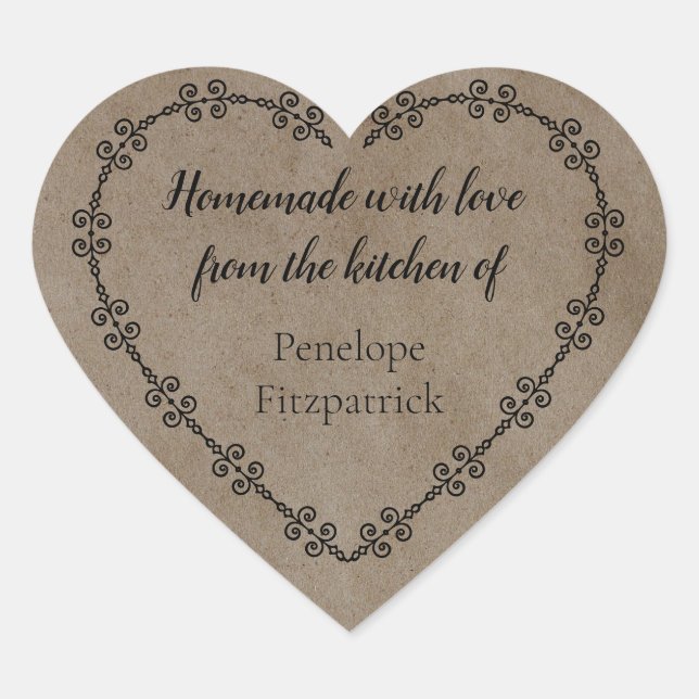 Rustic Homemade with Love from Your Kitchen Kraft Heart Sticker (Front)
