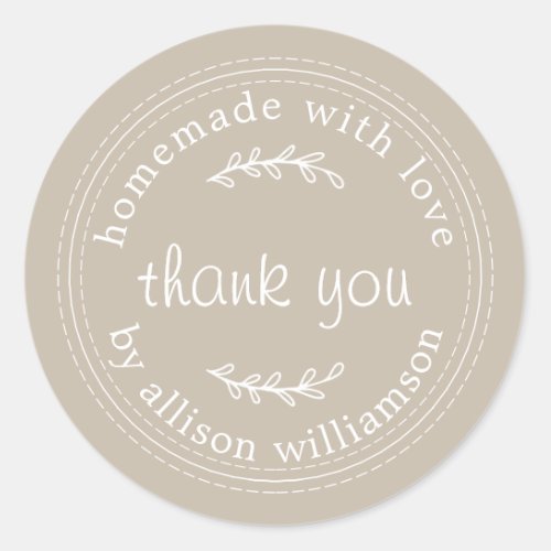 Rustic Homemade With Love Gray Thank You Classic Round Sticker