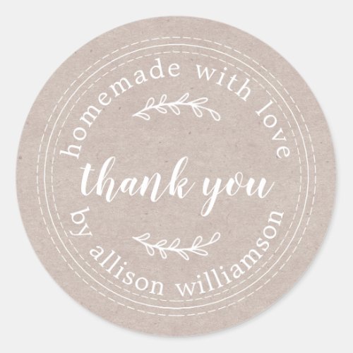 Rustic Homemade With Love Kraft Paper Thank You Cl Classic Round Sticker