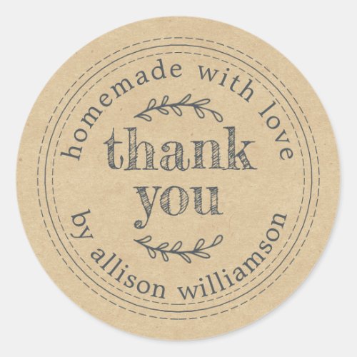 Rustic Homemade With Love Kraft Paper Thank You Cl Classic Round Sticker