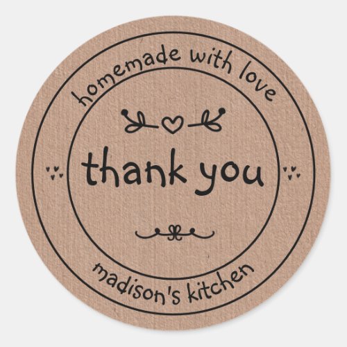 Rustic Homemade with Love Kraft Paper Thank You Classic Round Sticker