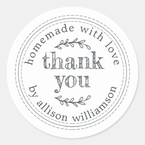 Rustic Homemade With Love Kraft Paper Thank You  Classic Round Sticker