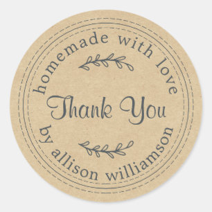 Rustic Homemade With Love Kraft Paper Thank You Classic Round Sticker
