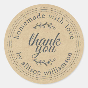 Rustic Homemade With Love Kraft Paper Thank You Classic Round Sticker